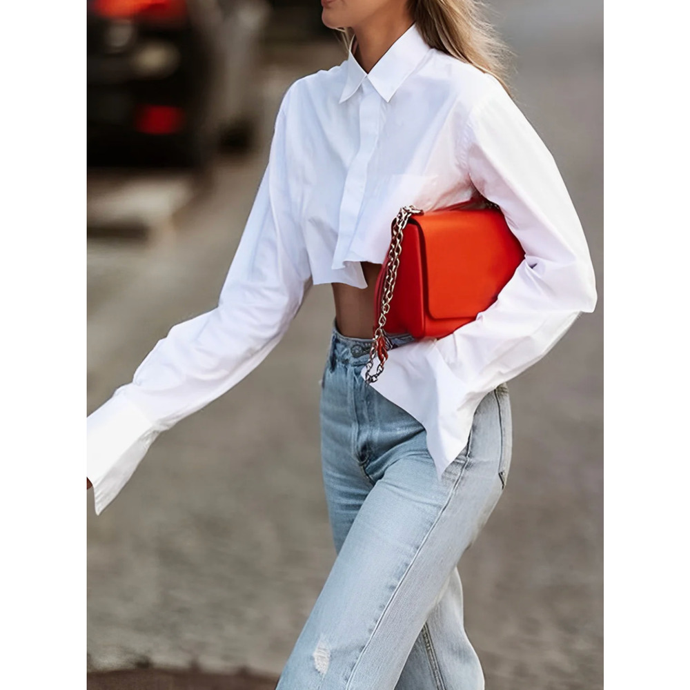 Commense White Cropped Button-Down Blouse - Picture 2 of 2